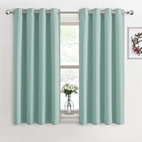 PONY DANCE Eyelet Light Green Curtains - Thermal Insulated Bedroom Window Curtains & Drapes Home Decor Solid Draperies Sun Blocking, Energy Saving, Wide 46 inch by Drop 54 inch, 2 Panels