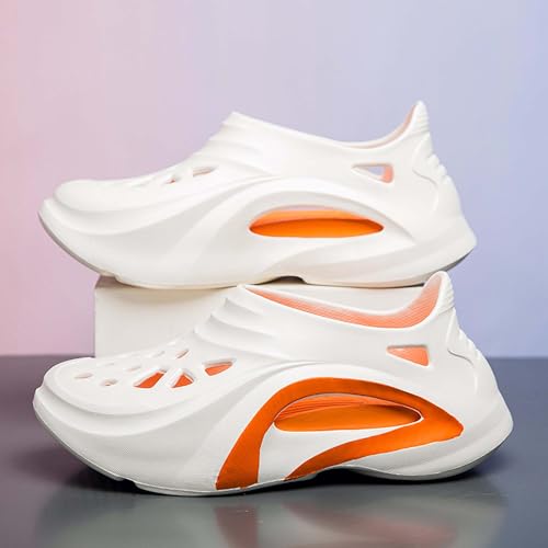 Unisex Summer Breathable Hollow-Out Sandals Lightweight Walking Shoes with Arch Support Non-Slip Sole, Casual Outdoor Beach Pool Shoe(Orange,10/11)2