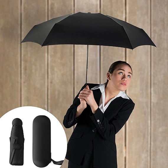 Image of Alexvyan Mini Umbrella with Case for Men & Women (Manual Open) Compact Travelling Umbrella, Polyester & UV Protection Fabric for Summer /Anti-Slip Handle- Use in Rain & Summer- 6 Frame