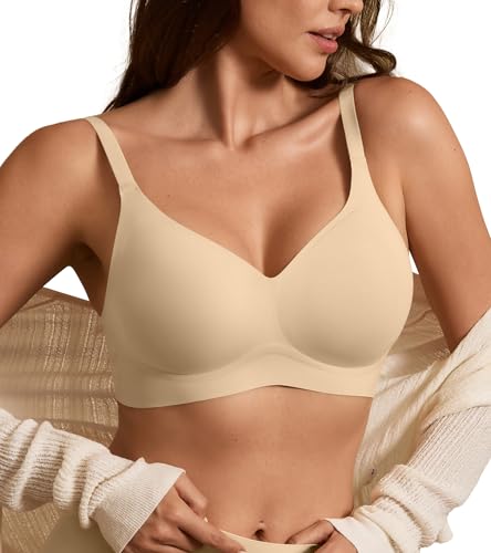 Image of DEANGELMON Seamless Bras for Women No Underwire Comfortable Push Up Bra V Neck Wireless Bralette Full Coverage Wire Free