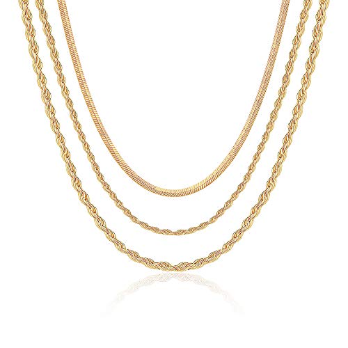 Hidepoo Layered Choker Necklaces For Women, 14K Gold Plated Gold Twisted Rope Chain Necklace Snake Herringbone Chain Necklaces For Women Jewelry #TOP29