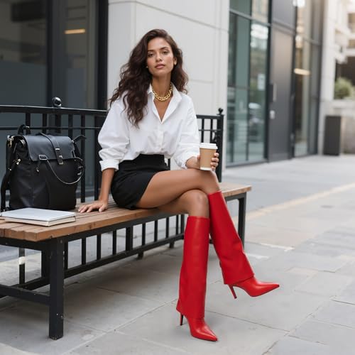 Image of VIUGJNEX Fold Over Boots for Women Fall Tall Knee High Boots