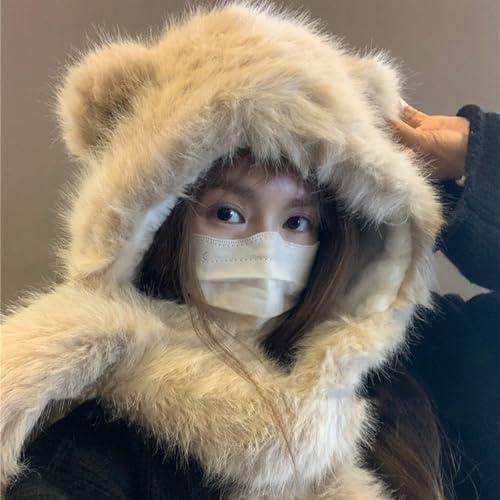 Hats Furry Scarf Hat Gloves Set for Women Outdoor Sports Furry Soft Hat Thickened Headgear Hats for Winter4