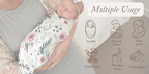 Terriboo Newborn Receiving Blanket And Headband Set Flower Print Baby Swaddle Wrap Floral (Pink) #TOP3
