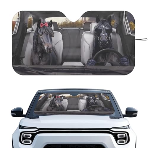 Image of Fashion Black Horse Sunshade Visor Car Windshield Sun Shade Easy Installation Foldable Automotive Interior Accessories for Sun Protection Sun Shade for UV Protection