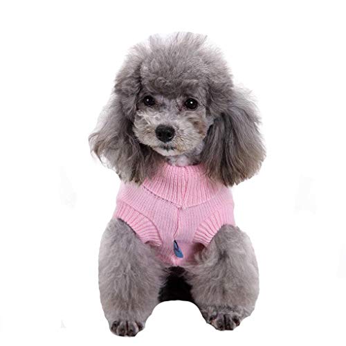 Image of Dog Sweater Soft Warm Turtleneck Knitted Clothes for Small Medium Large Pet | Comfy Wool Knit, Turtleneck & Classic Design, Easy on /off, Warm Winter Girls Boys Dogs Christmas Sweaters, Pink, S