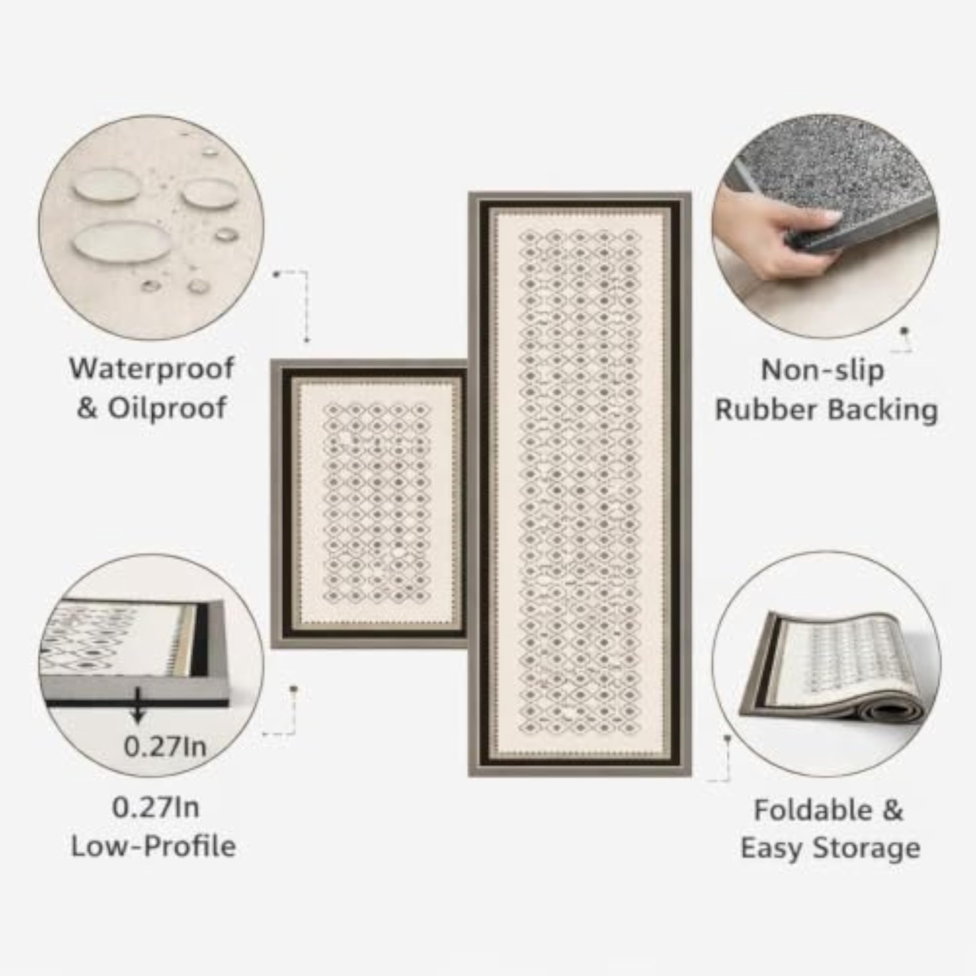 Kitchen Rugs and Mats 2 Piece Set, Waterproof Non-Slip
