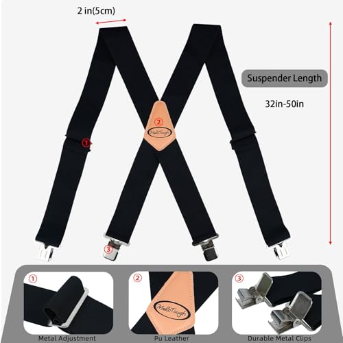 Image of MELOTOUGH Men's Suspenders w /Clip Heavy Duty suspenders for men Big and Tall Work suspenders for Jeans