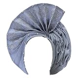 Women headties Nigerian Auto Gele Aso Oke Headgear for Women - Polyester Wedding/Party Headtie (Red/Silver)