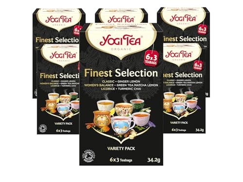 Yogi Tea Finest Selection Organic Spice and Herbal Teas Variety Pack of Bestselling Teas Including Green Tea Matcha Lemon and Turmeric Chai 6 Packs x 18 Tea Bags (108 Teabags Total)