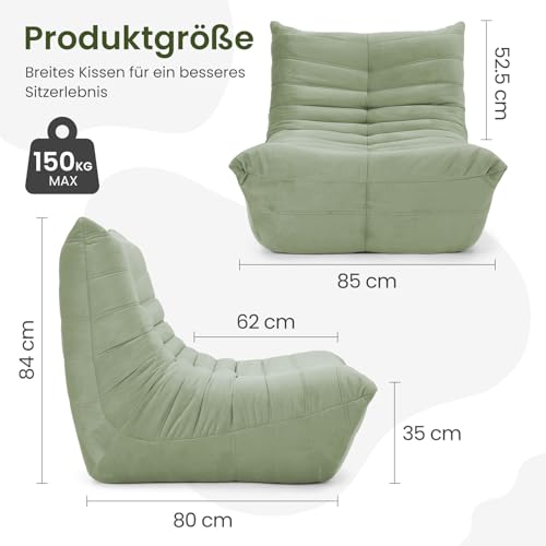 Meskanu Loungesessel für kleine Räume, Bodensofa Lazy Sofa mit Memory Schaum, Cloud Couch aus Wildlederimitat, Kleines Sofa für Schlafzimmer und Wohnzimmer, Grün