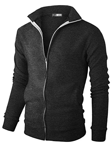 Ohoo Mens Slim Fit Zip-Up Cardigan Sweater with Fleece Lining Long Sleeve