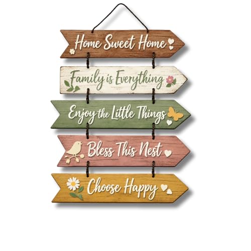 Image of Giftoday Wooden Hanging Wall Decor Sign for Home | Motivational, Spiritual, Garden & Quote Wall Hanging Plaque for Living Room, Bedroom, Entryway & Office Decor (Home Sweet Home Quotes)