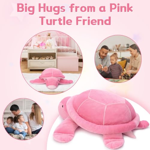 Image of MorisMos Pink Giant Turtle Stuffed Animal 33 inch, Large Stuffed Sea Turtle Plush Toy, Big Soft Turtle Pillow for Girls Women Kids Children Birthday Chrismas