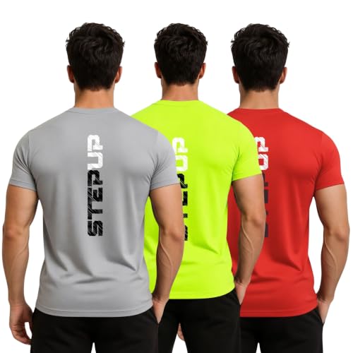 Image of 3Colors Men's Active Polyester T-Shirt | Quick Dry Gym Workout Tee | Stretch Sports Round Neck Running T-Shirt-STEPUP LINE