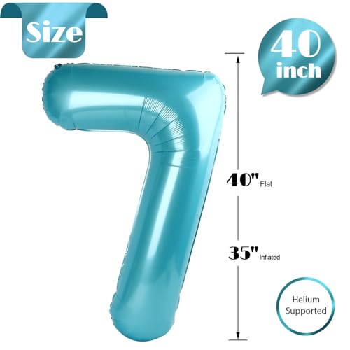 Image of Pearlescent Blue 7 Balloon, Number Balloons 40 Inch, 7th Birthday Decorations, Party Decoration for Women Men, Number 7 Balloon
