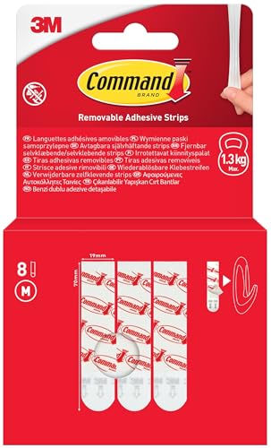 Command Removable Adhesive Strips Pack of 8 Medium Adhesive Strips White - Damage Free Hanging - No Tools Required