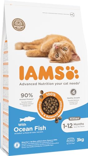 IAMS Junior Katzenfutter trocken mit Fisch - Trockenfutter für Kitten im Alter von 1-12 Monaten, 3 kg