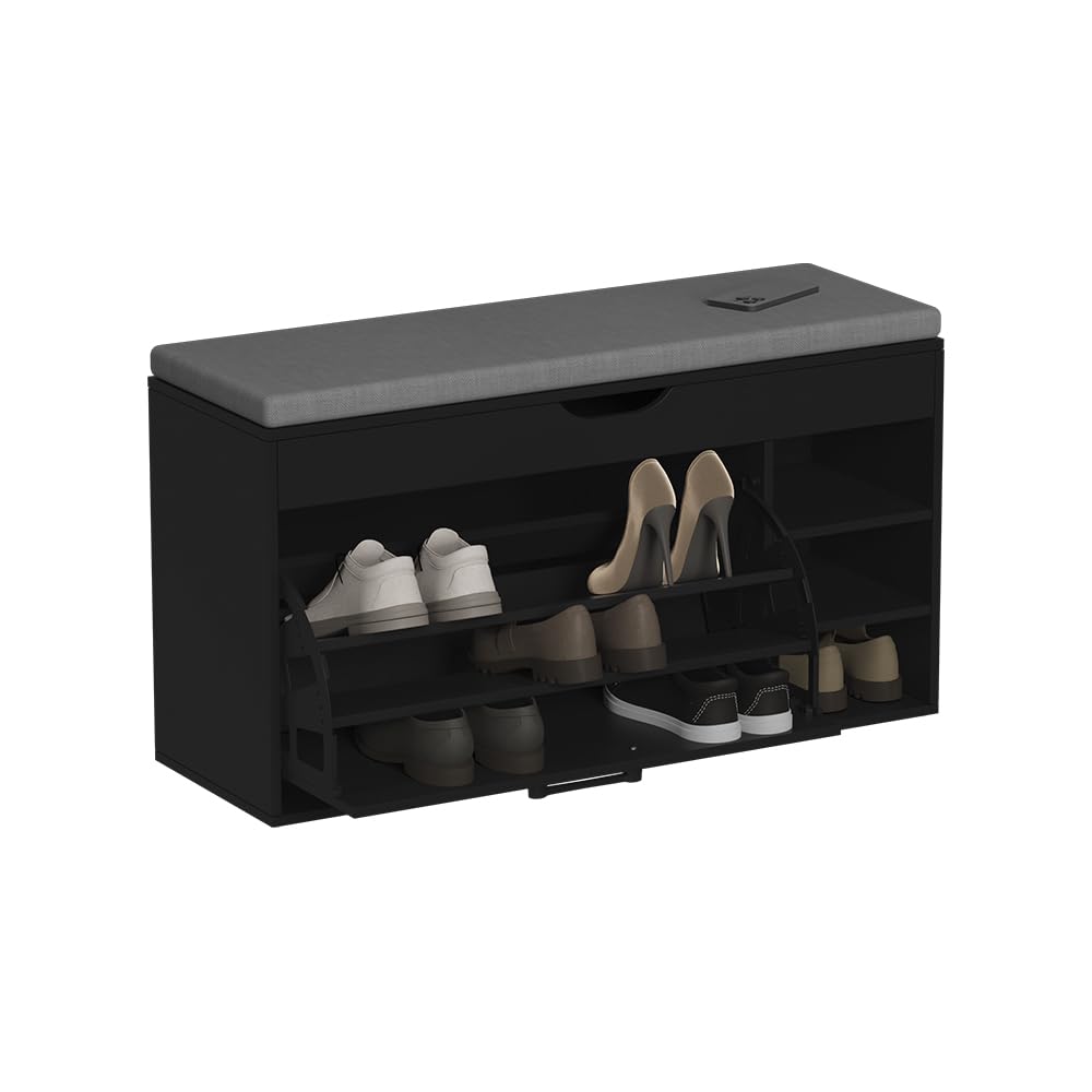Vicco Schuhbank Solino, Schwarz/Grau, 90 x 50 cm mit Sitzfläche, zur Aufbewahrung von Schuhen und Alltagsgegenständen