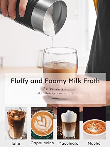 hhnn Milk Frother, Electric Milk Steamer, 3 Modes Automatic Foam Maker, Quiet to Heat Milk or Make Warm & Cold Foam for Coffee, Cappuccino Latte, with Stainless Steel, Easy to Clean (802)
