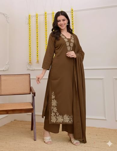 Image of Klosia Women Solid Embroidery Kurta and pant set With Dupatta