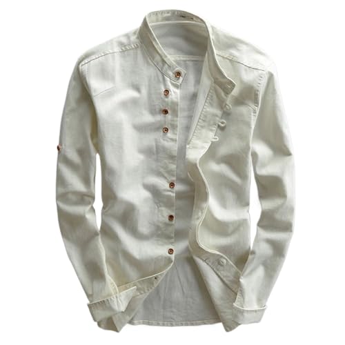 Chemise lin homme col montant pour éviter la chaleur printanière