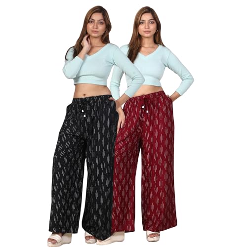 Image of Women's Cotton Rayon Flair Printed Pocket Regular Palazzo Pack of 2