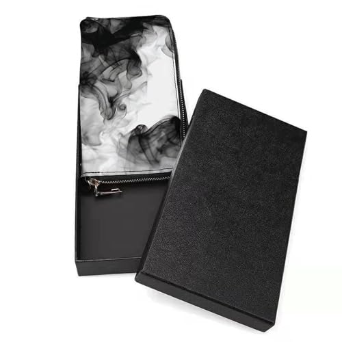 Black Smoke on White PU Leather Clutch Long Bifold Wallet, Coin Purse Credit Pass Case, Durable Card-Holder Money Storage for Women Men3