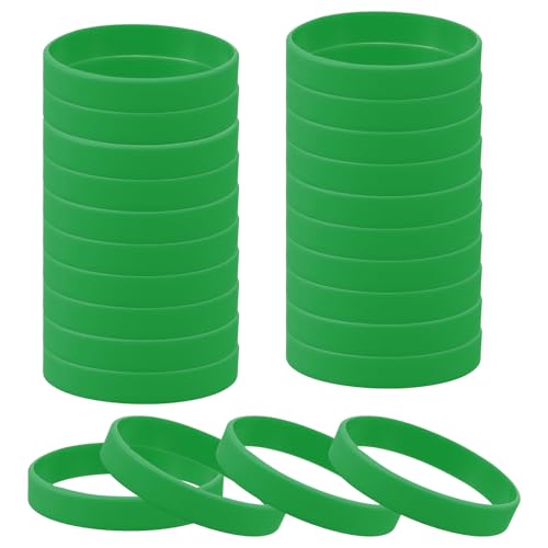 QUARKZMAN 24 Bracelets en Caoutchouc, Bracelets en Silicone Unisex Élastiques Colorés pour Sports Équipe Fêtes Décorations Mode Adultes Adolescents, Vert