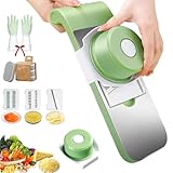 Facile à nettoyer et à ranger : les résidus de lame peuvent être facilement lavés à l'eau du robinet. Le coupe-légumes manuel est entièrement amovible et facile à nettoyer. La trancheuse est dotée d'un récipient transparent for une coupe et un râpage propres et soignés. Toutes les lames peuvent être placées dans la boîte de rangement for un rangement facile