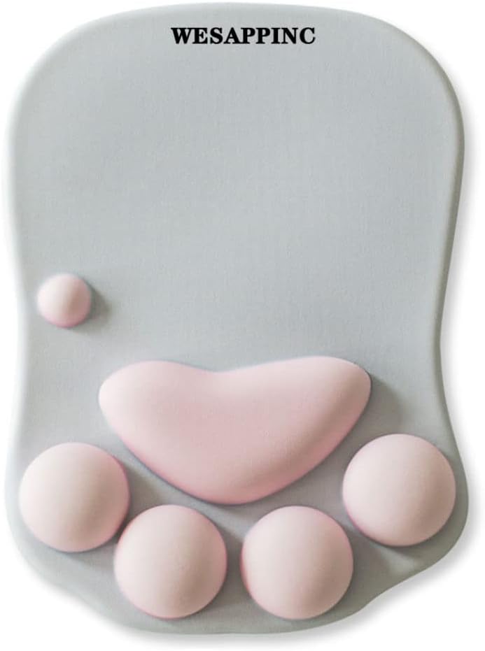 WESAPPINC Cat Paw Mouse Pad with Wrist Support Soft Silicone Wrist Rests Non Slip Ergonomic Mousepad for Office Computer Gaming Desk Decor (10.7x7.8x0.9'') (Gray) White