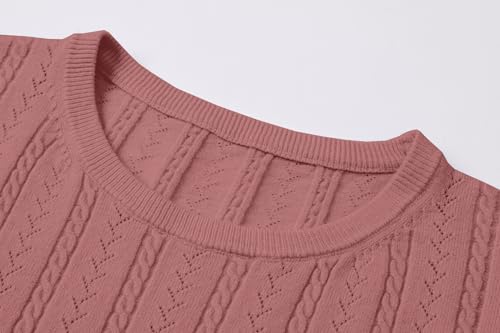 DAIMIDY Women's Short Sleeve Sweaters Hollow Out Summer Sweater Lightweight Cable Knit Pullover Tops4