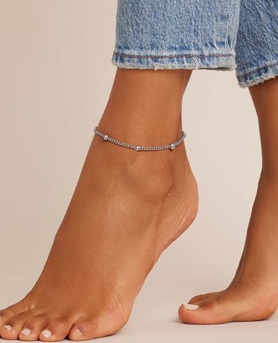 Image of Waterproof Ankle Bracelets for Women Gold Anklets Non Tarnish Pearl /Figaro /Cuban /Snake Chain Anklet Adjustable Anklets for Womens Summer Beach Anklet Foot Jewelry for Women Gift