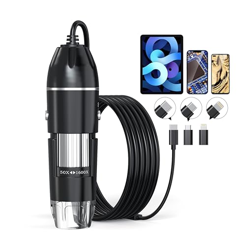 USB Digital Microscope, 50x-1600x Magnification Handheld, 1920P HD 8 LED Lights, Portable Pocket Microscope, Compatible with iOS and Android Devices, 2MP Magnifier Microscopes Camera for Adults, Kids