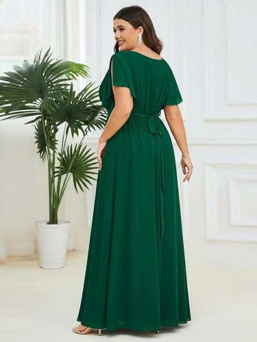 Image of Ever-Pretty Plus Women's Chiffon Bridesmaid Dress A-Line Empire Waist Floor Length Plus Size Formal Wedding Guest Dresses