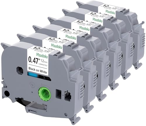 Msudoku Tze TZ Tape 12mm 0.47 Laminated White Tape Compatible for Brother Label Maker Tape 12mm 1/2