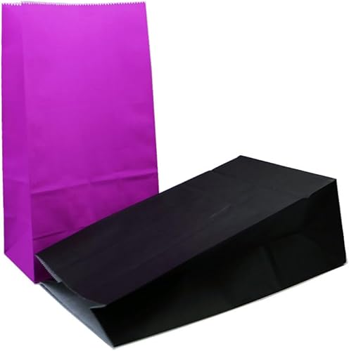 EMAAN 24 bolsas de regalo de color morado y negro para fiesta, de 5.1 x 3.1 x 9.4 pulgadas, pequeñas bolsas de papel para boda, cumpleaños,