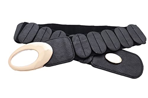 Women Fashion Wide Stretch Belt Hip High Waist Gold Metal