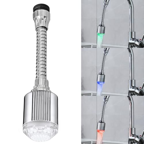 JINYOMFLY Rallonge Robinet Cuisine LED, Douchette Evier Cuisine avec LED, 3 Couleurs qui Changent avec la Température, Embout de Robinet Lumineux à LED Rotatif, M22/M24