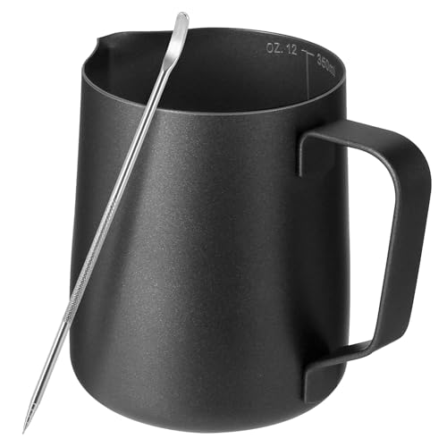 Jarra de Leche Con Bolígrafo de Arte Para Decoración, Revestimiento de Teflón Negro de 350 ml, Espumador de Acero Inoxidable 304, Accesorios Barista Para Máquina