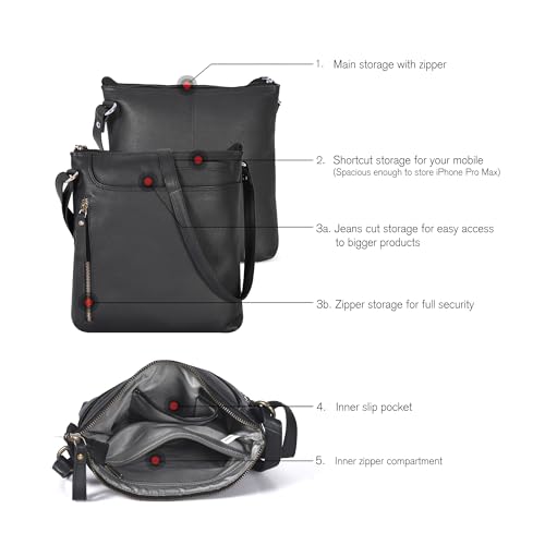 Image of Genuine Leather Crossbody Bag For Women - Medium Cross Body Handbag Purse