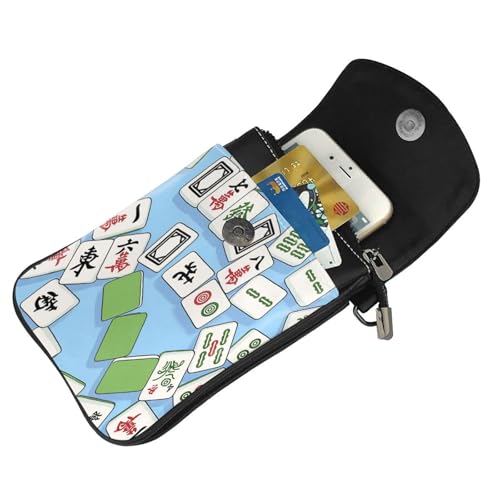 Cell Phone Crossbody Purse Green Birds Mahjong Tiles Womens Shoulder Wallet With Phone Pocket4