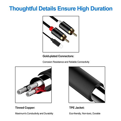 RCA Audio Aux Cable for iPhone Stereo Y Splitter Cord Jack Adapter Compatible with iPhone iPod iPad Lighting for Car, Amplifiers, Home Theater, Speaker or More (3.6ft)