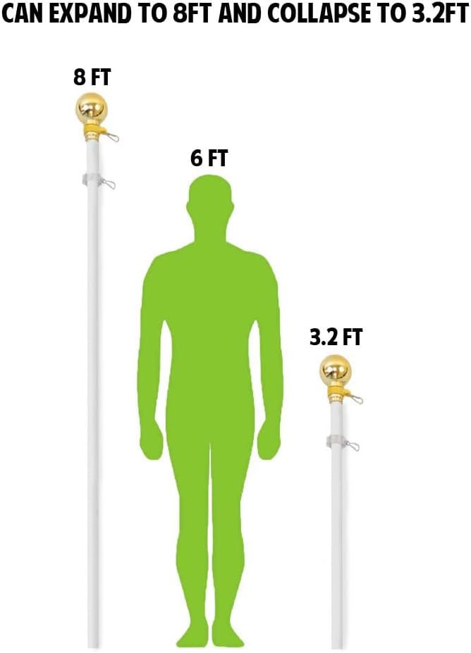 8ft White Aluminum Flag Pole (Ball Top)