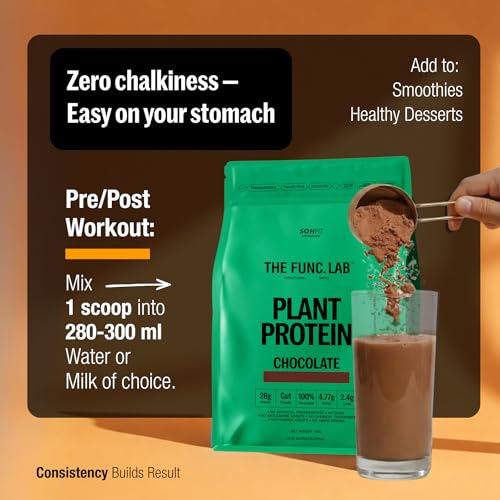 Image of The Func. Lab Plant Protein for Men and Women - Chocolate Flavour | 1 kg | 28g Protein per Scoop | Pea and Rice Blend | Vegan, Sugar‑Free | 100% Clean Label, Gut Friendly, Vegetarian