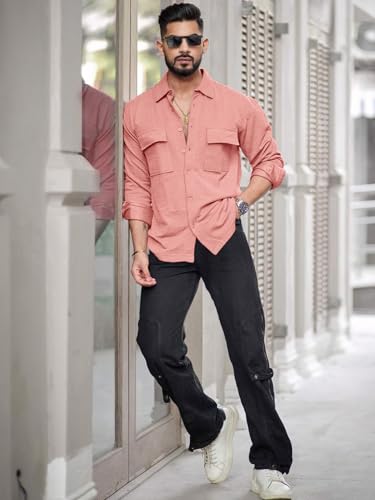 Image of Noble Monk Men's Polyester Regular Fit Solid Casual Shirt |Full Sleeve|Stylish Shirt