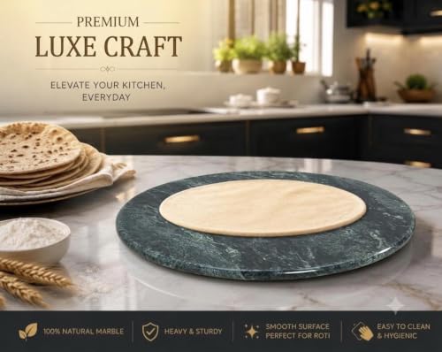 Image of Luxe Craft Green Marble Chakla 10 Inch | Heavy Stone Roti Maker Board | Handmade Chapati Rolling Board for Kitchen | Premium Marble Roti Chakla for Chapati, Puri, Paratha & Baking Dough (10 Inch)