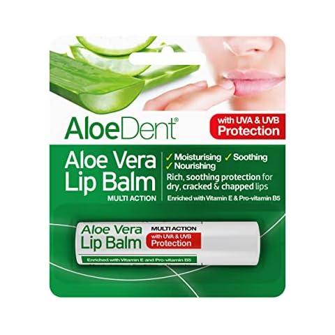 AloeDent, Aloe Vera Lip Balm , Natural , Vegetarian , Cruelty Free , Paraben & SLS Free , Moisturising , UVA & UVB Protection , 4g Cover