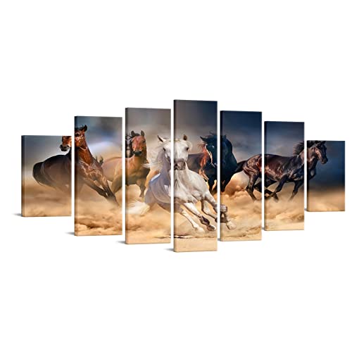 Sechars Xlarge 7 Piece Wall Art Set Running Horse Picture Photograph Painting Wild Animal Canvas Art Print For Home Office Living Room Dining Hall Decor Framed Ready To Hang W-70 X H-32 #TOP25