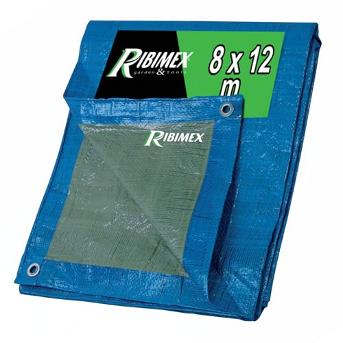 Ribimex Telo di Protezione Leggero Impermeabile 8x12 m in Polietilene, Occhielli in Alluminio, Resistente agli Agenti Atmosferici, Ideale per Uso Domestico e Campeggio - PRB06508X12